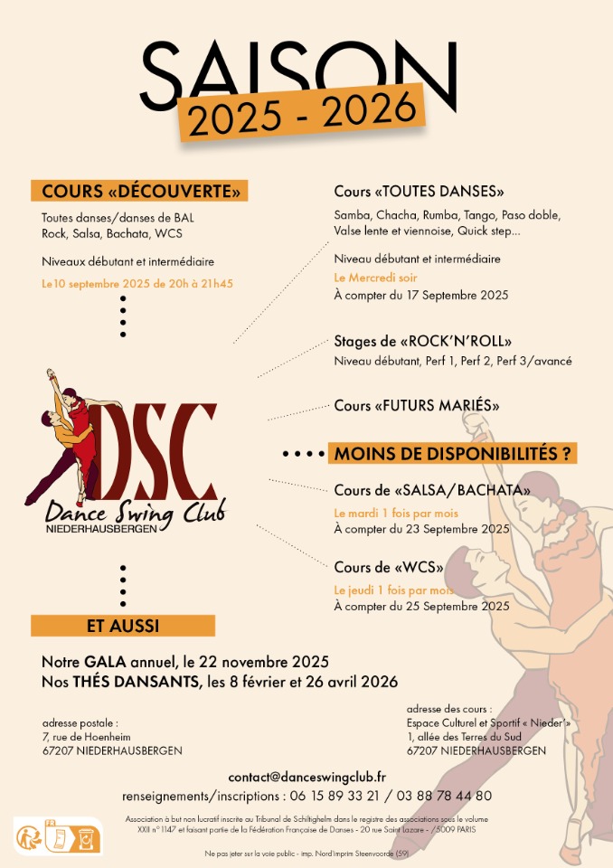 Danses de bal, Salsa, Bachata, rock, WCS - Niederhausbergen