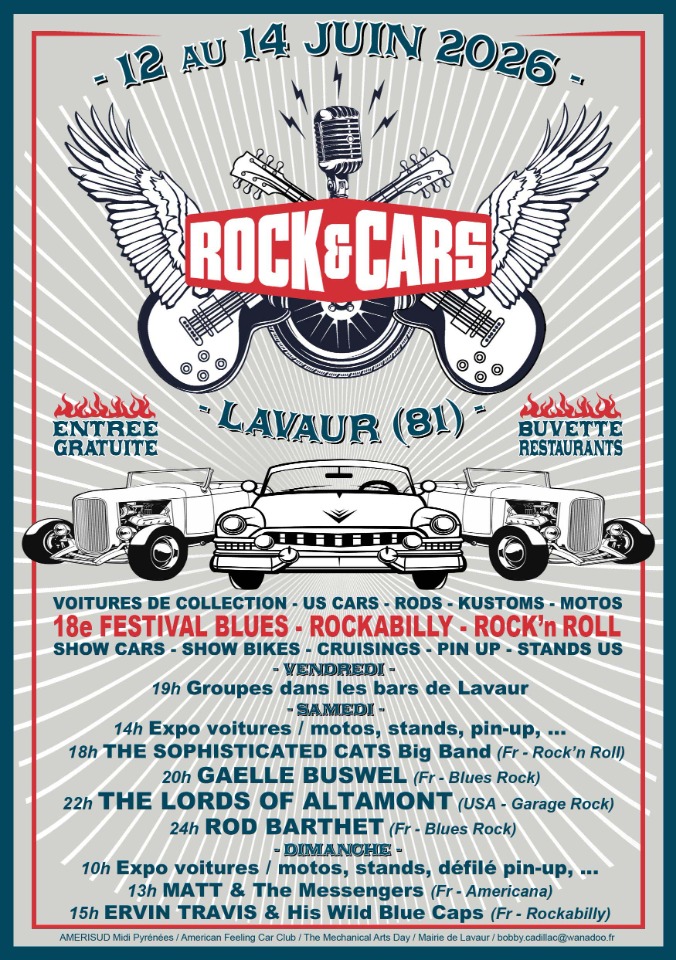 Festival  ROCK&rsquo;&&rsquo;CARS &agrave; Lavaur (81) du 12 au 14 juin 2026 - Lavaur