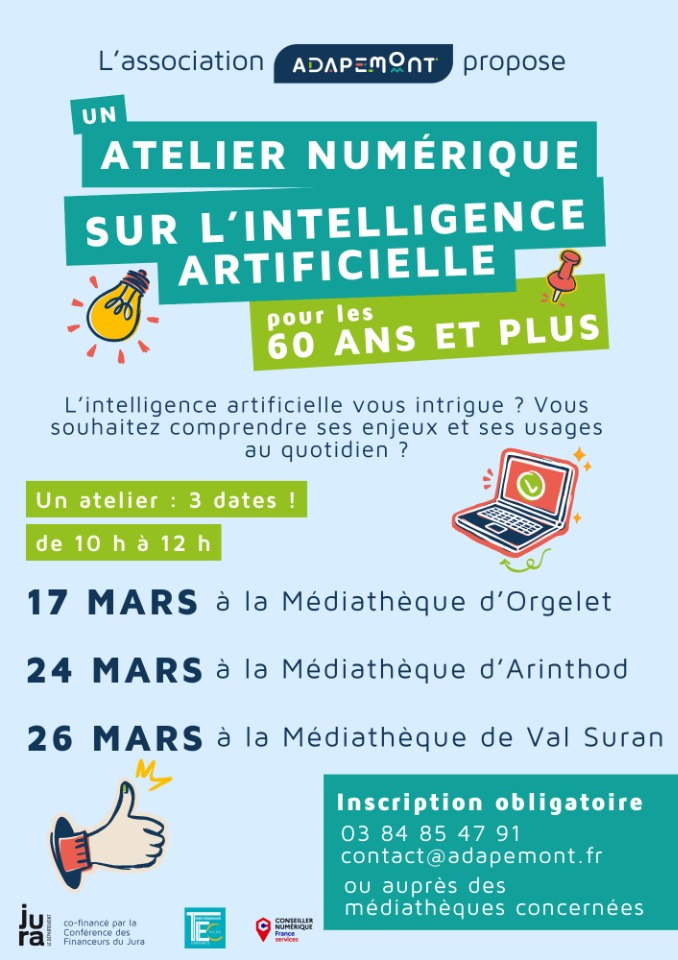 Atelier "Intelligence artificielle" pour les 60 ans et plus&nbsp;! - Orgelet