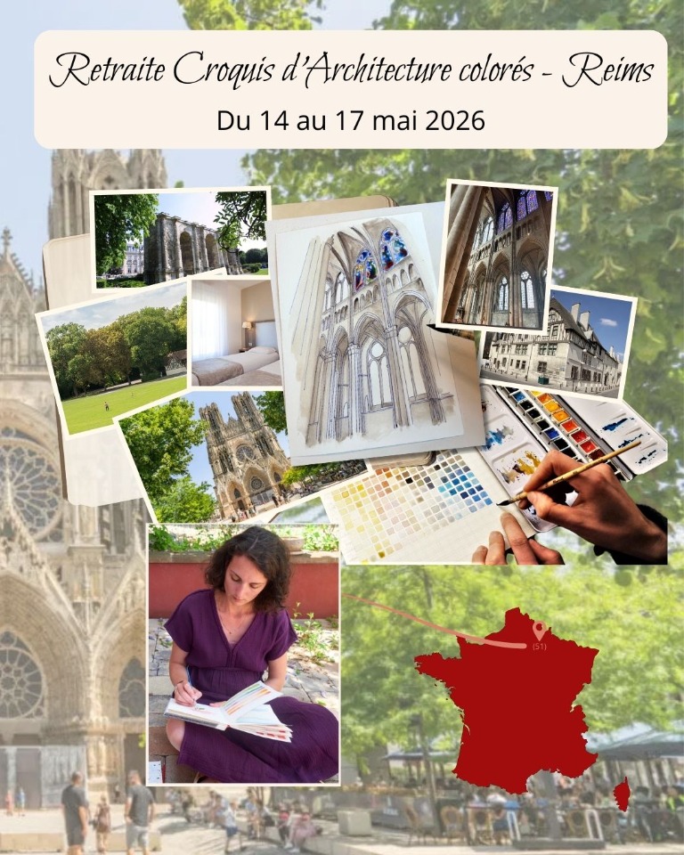 Retraite dessin &ndash; Croquis d&rsquo;architecture color&eacute;s - Reims