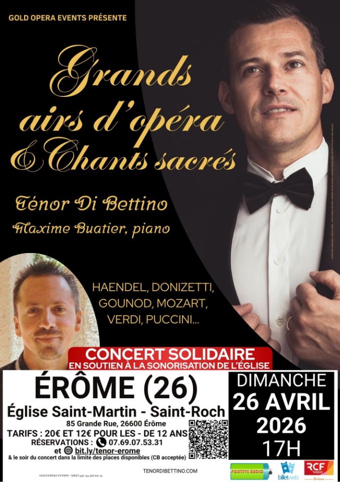 Concert solidaire "Grands Airs d'Op&eacute;ra et Chants Sacr&eacute;s" - Érôme