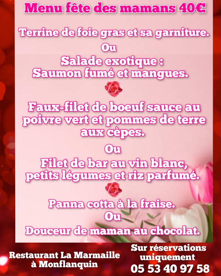 Menu f&ecirc;te des mamans - Monflanquin