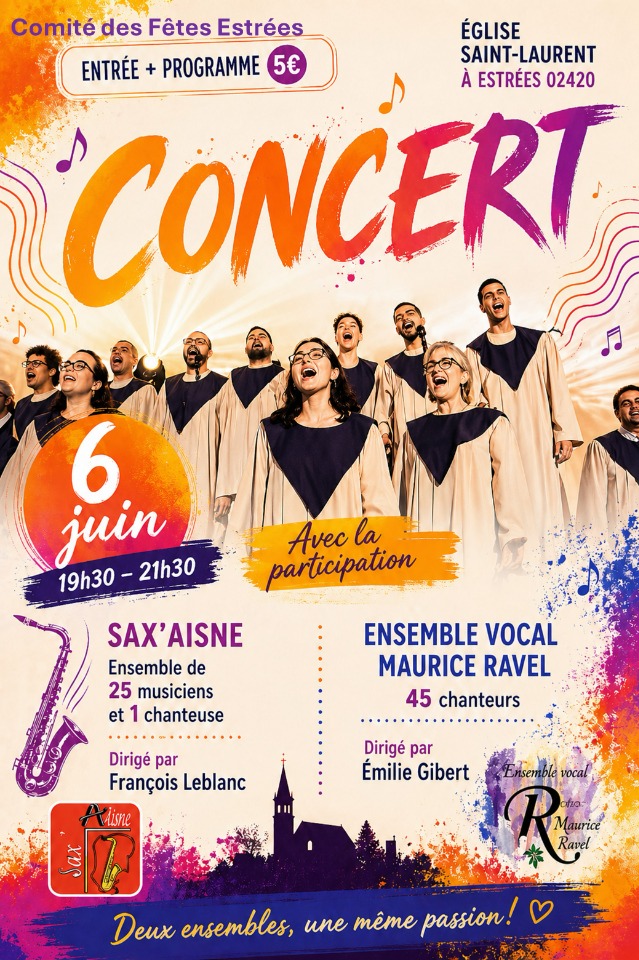 Concert Ensemble instrumental SAX'AISNE et Ensemble Vocal Maurice Rave - Estrées