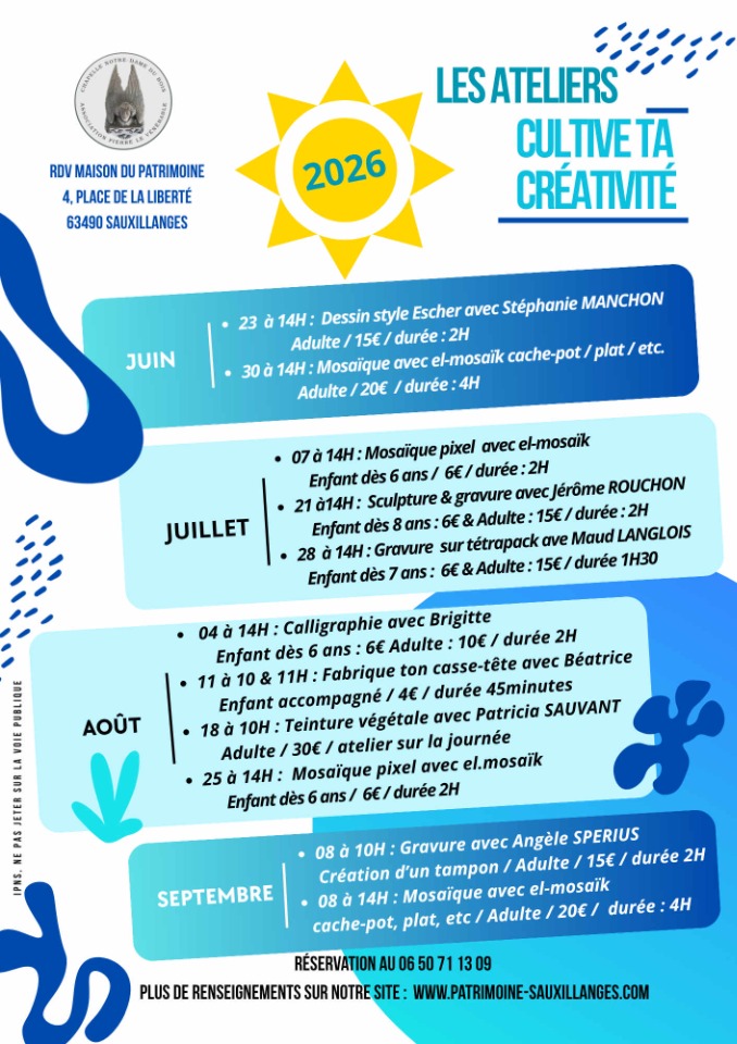 Ateliers d'activit&eacute;s artistiques et artisanales pour tous - Sauxillanges