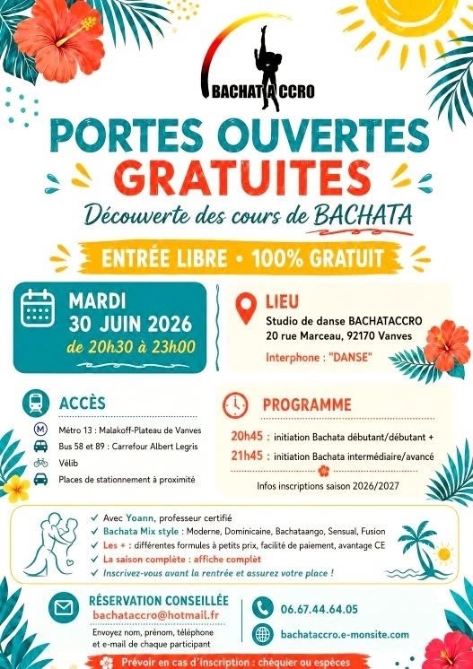 Portes ouvertes gratuites&nbsp;: D&eacute;couverte des cours de BACHATA - Vanves