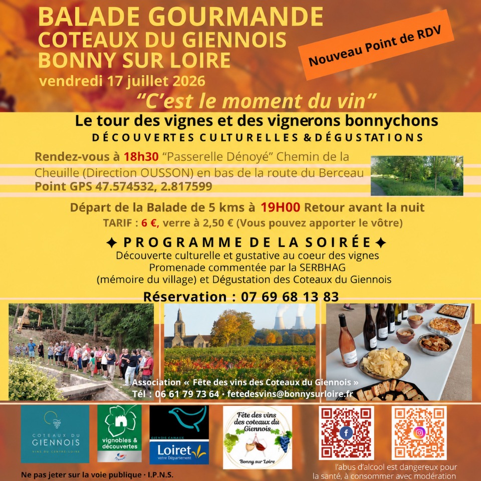 Balade Gourmande autour des Vins Coteaux du Giennois Le 17/07/2026 - Bonny-sur-Loire