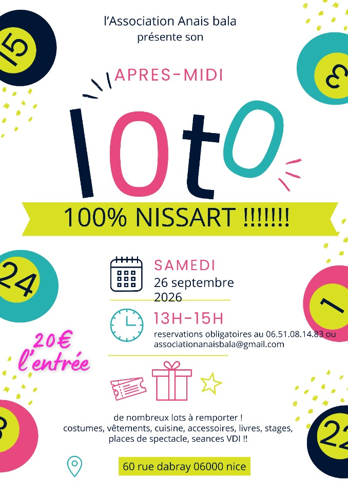 loto 100% Nissart organis&eacute; par l'association Ana&iuml;s Bal&agrave; - Nice