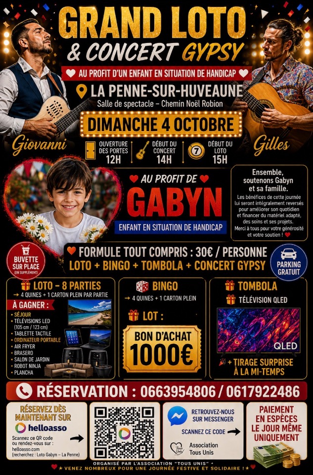 Loto spectacle gipsy avec plus de 6000 euros de lots  - La Penne-sur-Huveaune