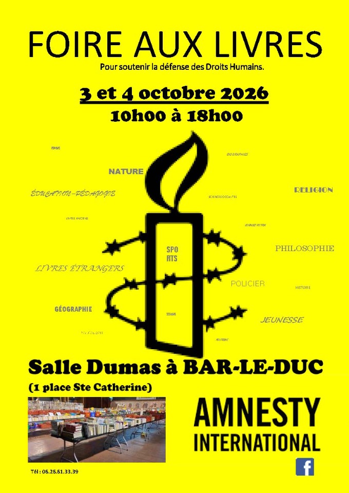 Foire aux Livres &agrave; Bar-Le-Duc 3 et 4.10.26 pour Amnesty - Bar-le-Duc