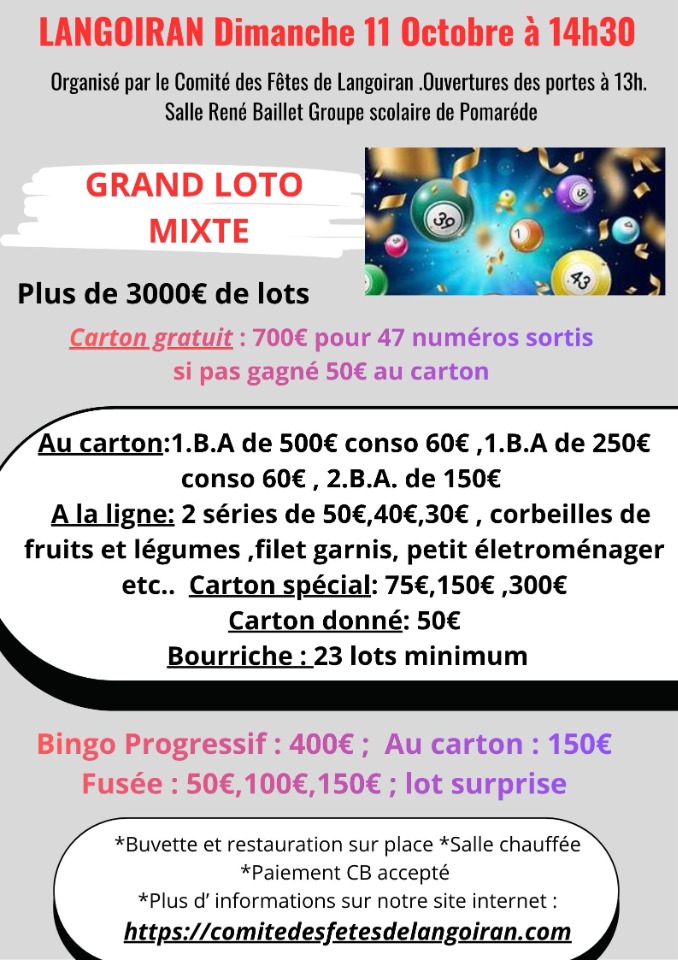 Super loto mixte 46 lots et jeux - Langoiran