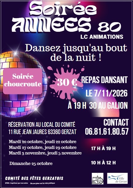 Repas dansant Ann&eacute;es 80 - Gerzat