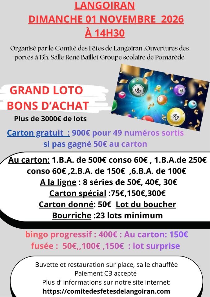 Super loto sp&eacute;cial bon d'achat 46 lots plus jeux - Langoiran